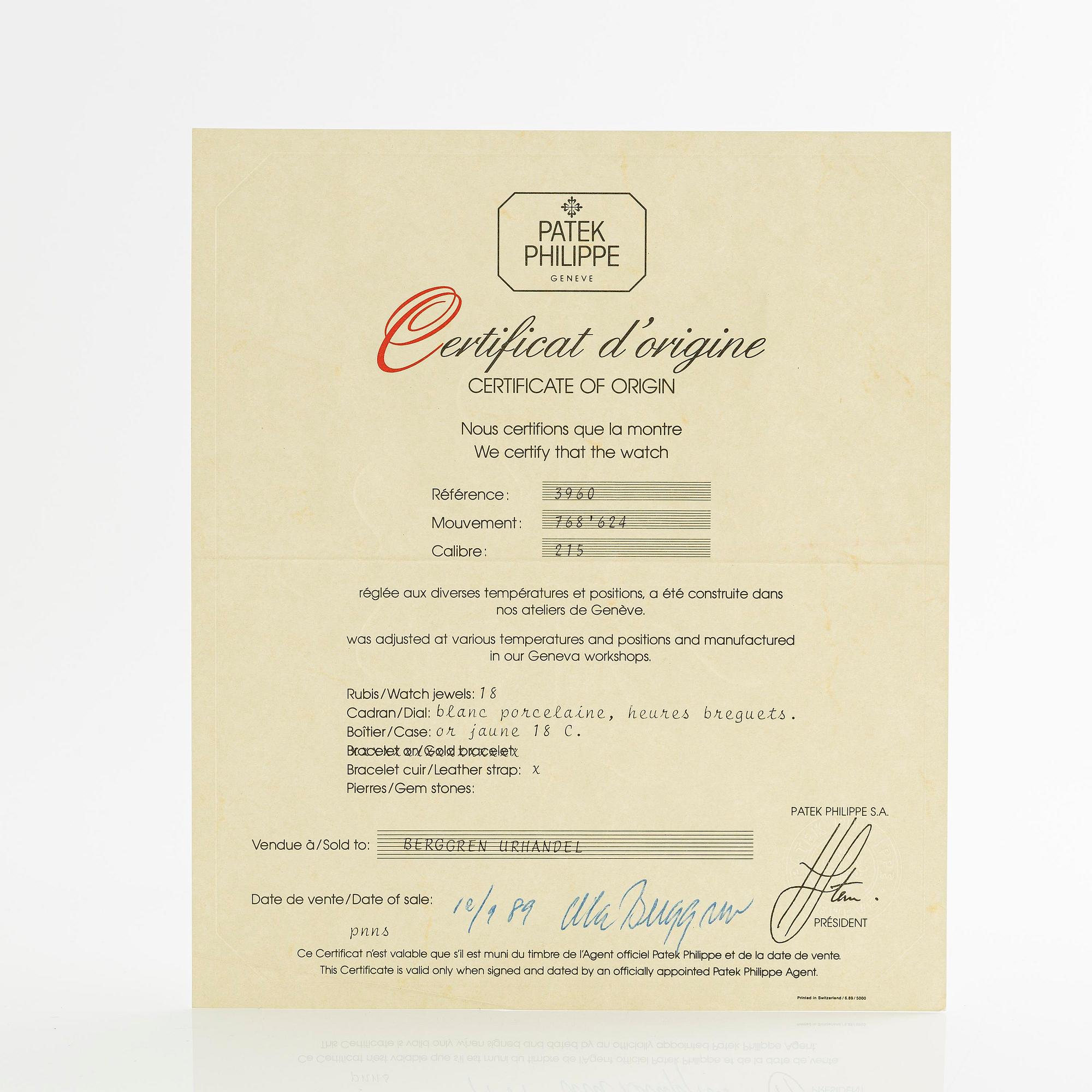 Patek Philippe, "Sealed, New Old Stock", "150th Anniversary", ca 1989.