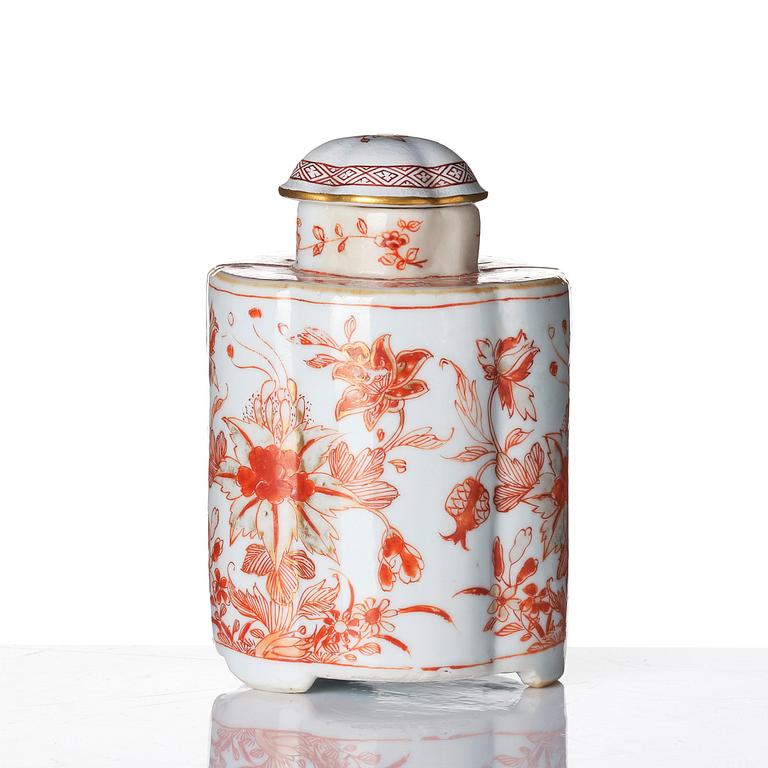 A 'rouge de fer' six piece tea caddy set, Qing dynasty, early 18th Century.