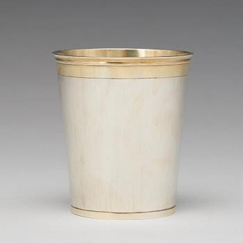 A Northern European late 17th/early 18th century parcel-gilt silver beaker, unmarked.