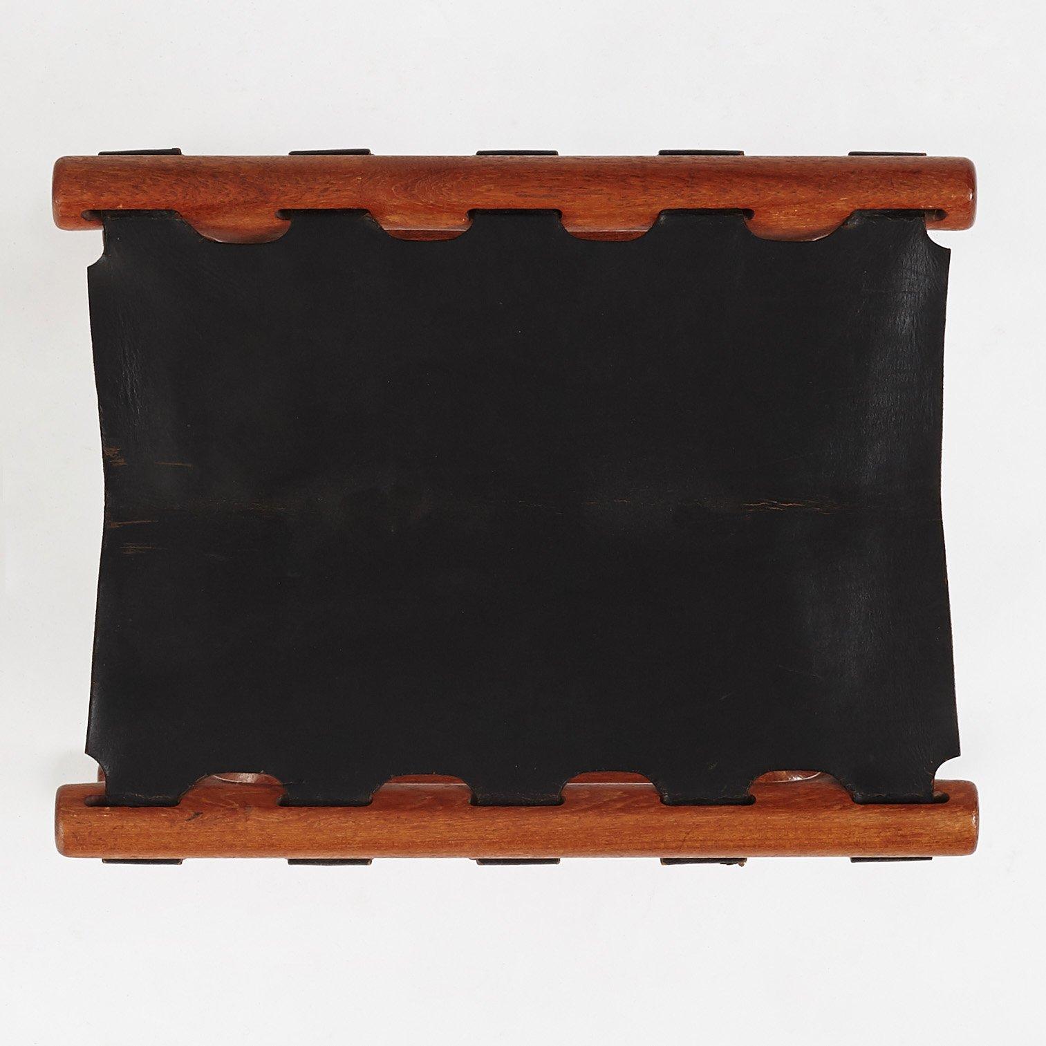Poul Hundevad, a "Guldhøj" teak and leather Folding Stool for Vamdrup, Denmark 1960's.