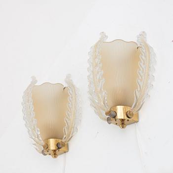 Carl Fagerlund, a pair of Swedish Modern wall lights, Orrefors, Sweden, 1940-50's.
