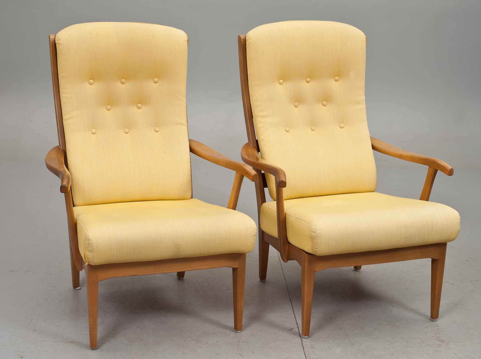 FÅTÖLJER, ett par. "Stora Fjäderbrickan", design Carl Malmsten. O.H Sjögren.