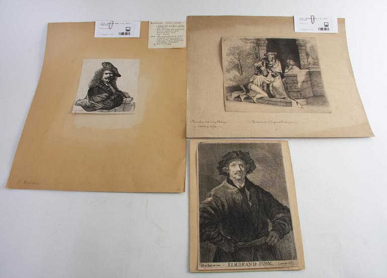 GRAFISKA BLAD, 3 st, efter Rembrandt.