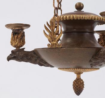 A Swedish Empire early 19th century three-light hanging-lamp.