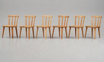 Axel Einar Hjorth, a set of six "Utö" stained pine chairs, Nordiska Kompaniet, Sweden 1930's.