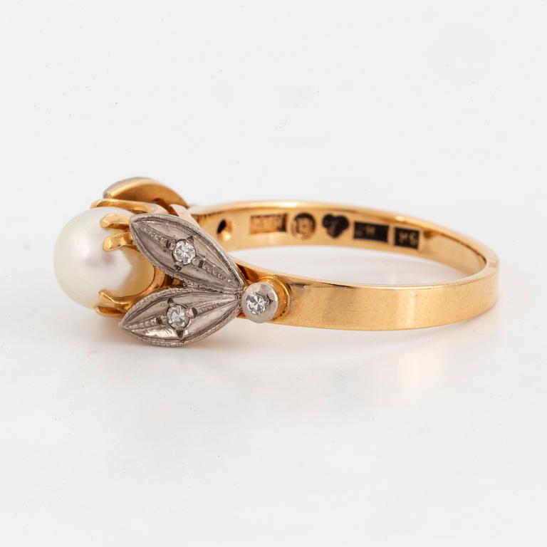 Cultured pearl and eight-cut diamond ring.