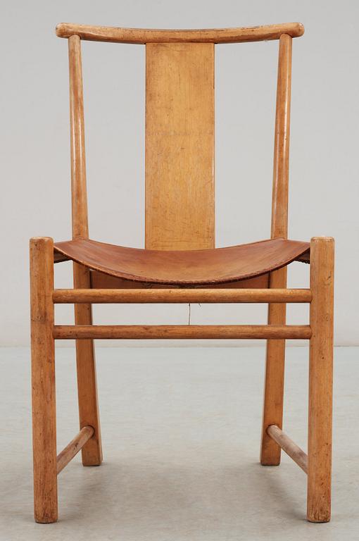 Arne Jacobsen, An Arne Jacobsen beech and light brown leather dining chair, Fritz Hansen, Denmark 1930's.