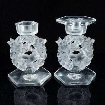 Lalique, a pair of glass candlestick, signed Lalique France, second half of the 20th century.