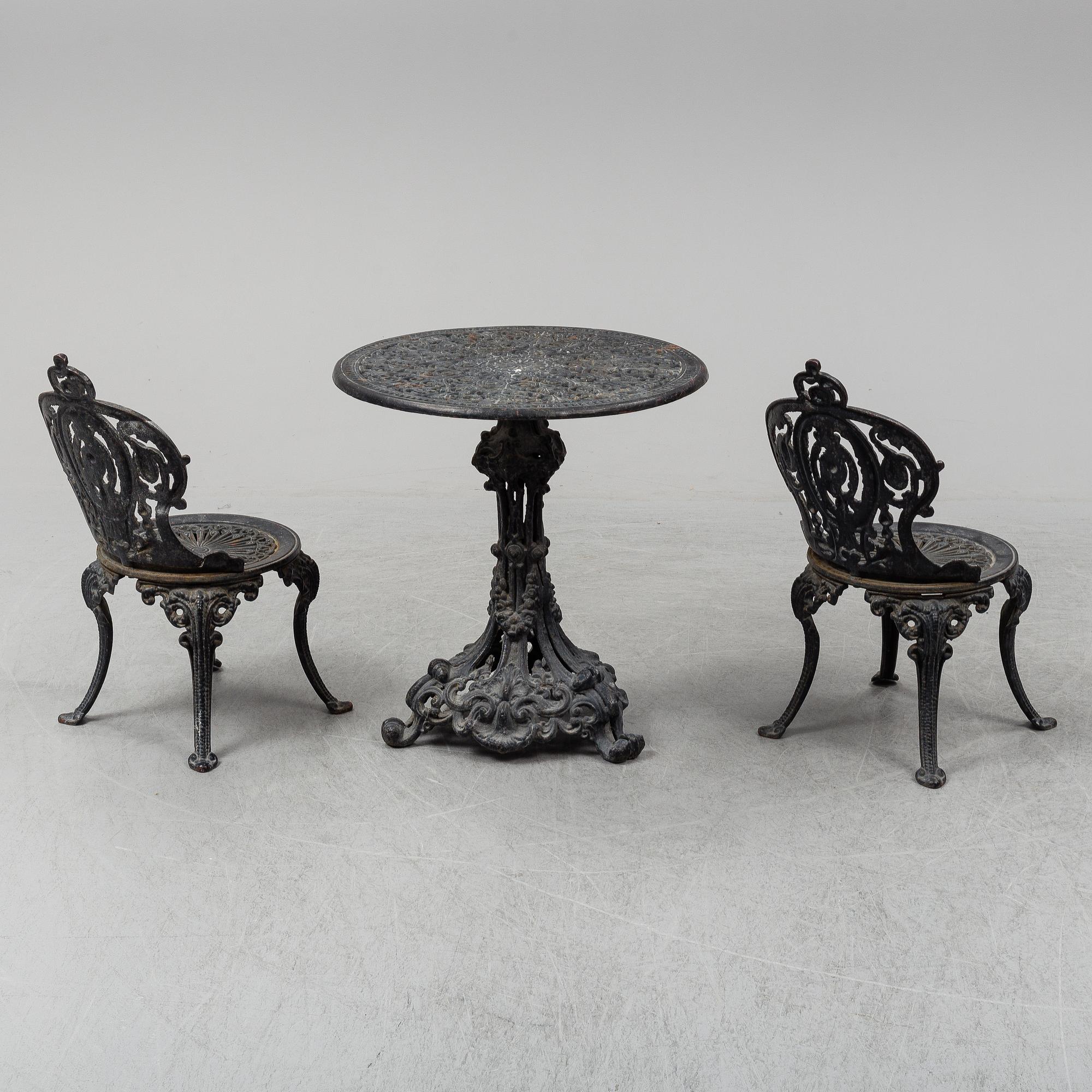 TRÄDGÅRDSMÖBEL, 3 delar, gjutjärn, 1900-tal.