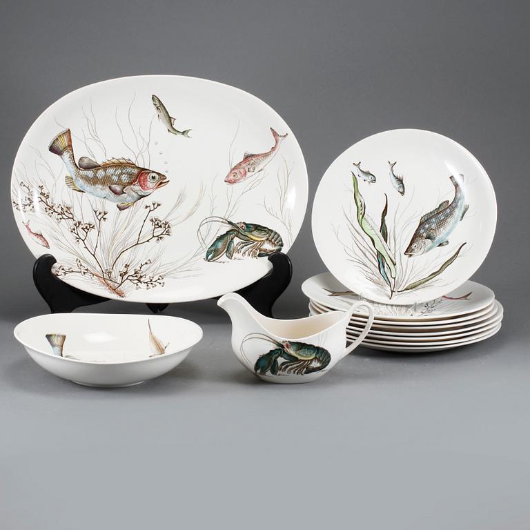 FISKSERVIS, 11 delar, flintgods, "Fish", Johnson Bros, England, 1900-talets andra hälft.