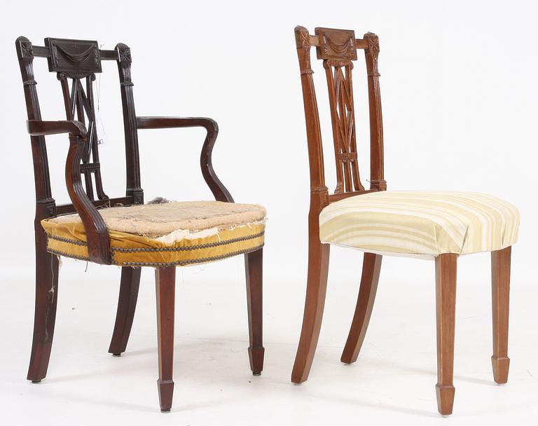 KARMSTOLAR, ett par, samt STOL. Ny-Louis XIV-stil. 1800-/1900-tal.