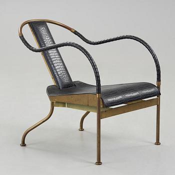 A Mats Theselius 'El Rey' brass and black leather easy chair, Källemo, Sweden 1999.