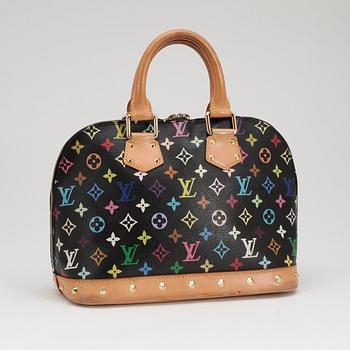 LOUIS VUITTON, a black multicolored mongram canvas "Alma" top handle bag.