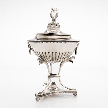 A lidded silver sugar bowl, maker's mark of Johan Imberg, Oulu, Finland 1838.