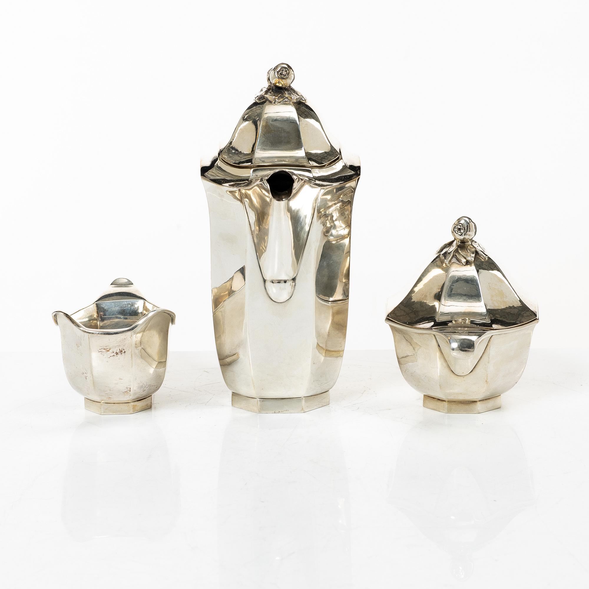 Jacob Ängman, a three-piece silver coffee service, GAB, Stockholm, 1938.