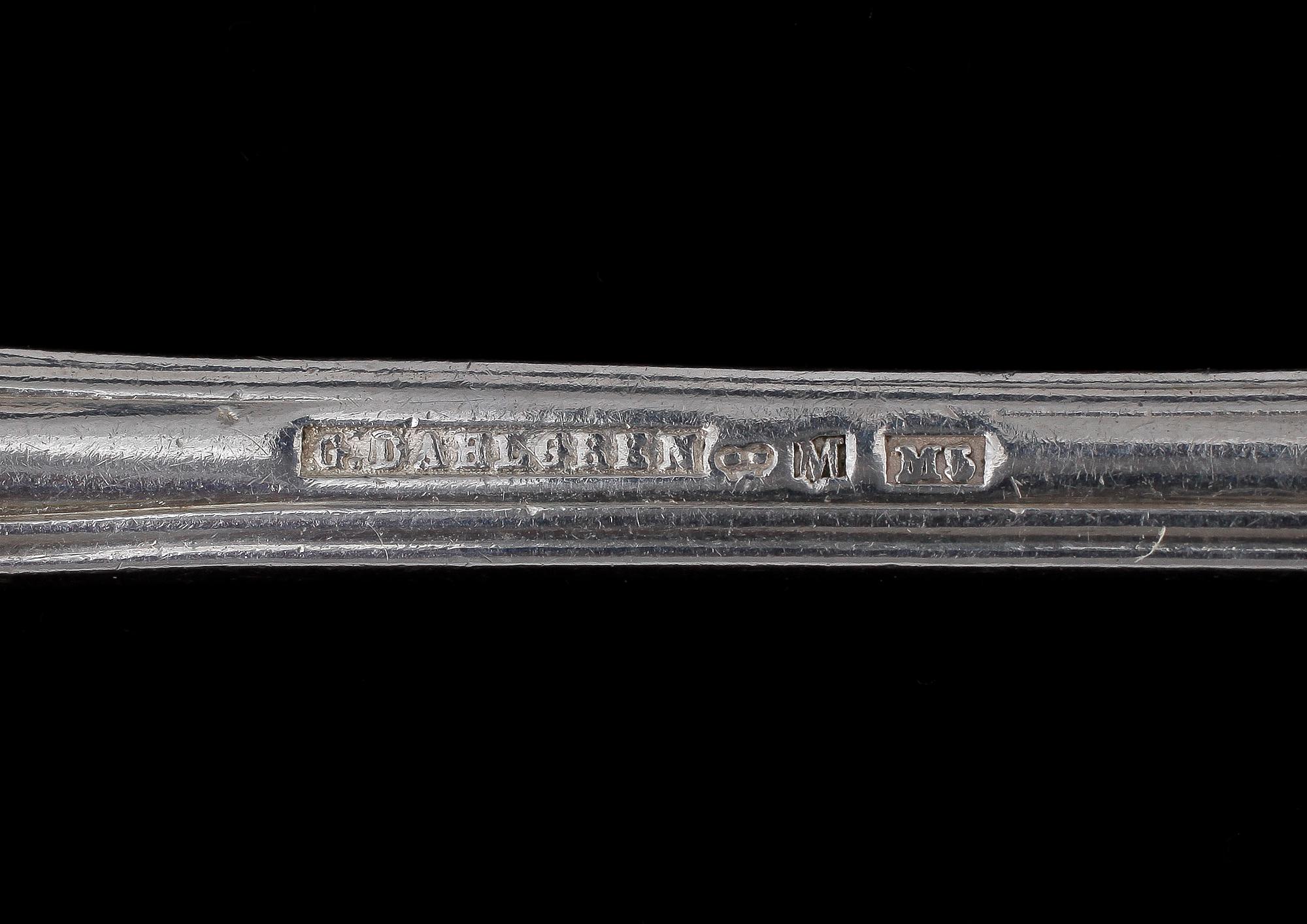 BESTICKSERVISDELAR, 18 st, silver, Gustaf Dahlgren, Malmö 1866.  Totalvikt 1314 g.
