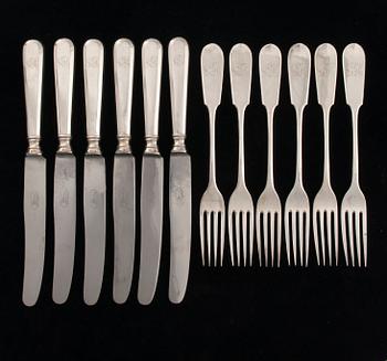 ATERIMET, 6+6 kpl, hopeaa, Tallinna, Joseph Rubin, toimi noin 1920 - 1935. Paino ilman veitsiä 243,5 g.