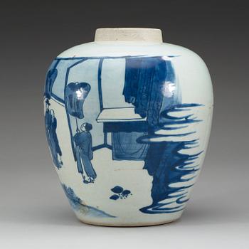 A blue and white Transitional jar, 17th Century.