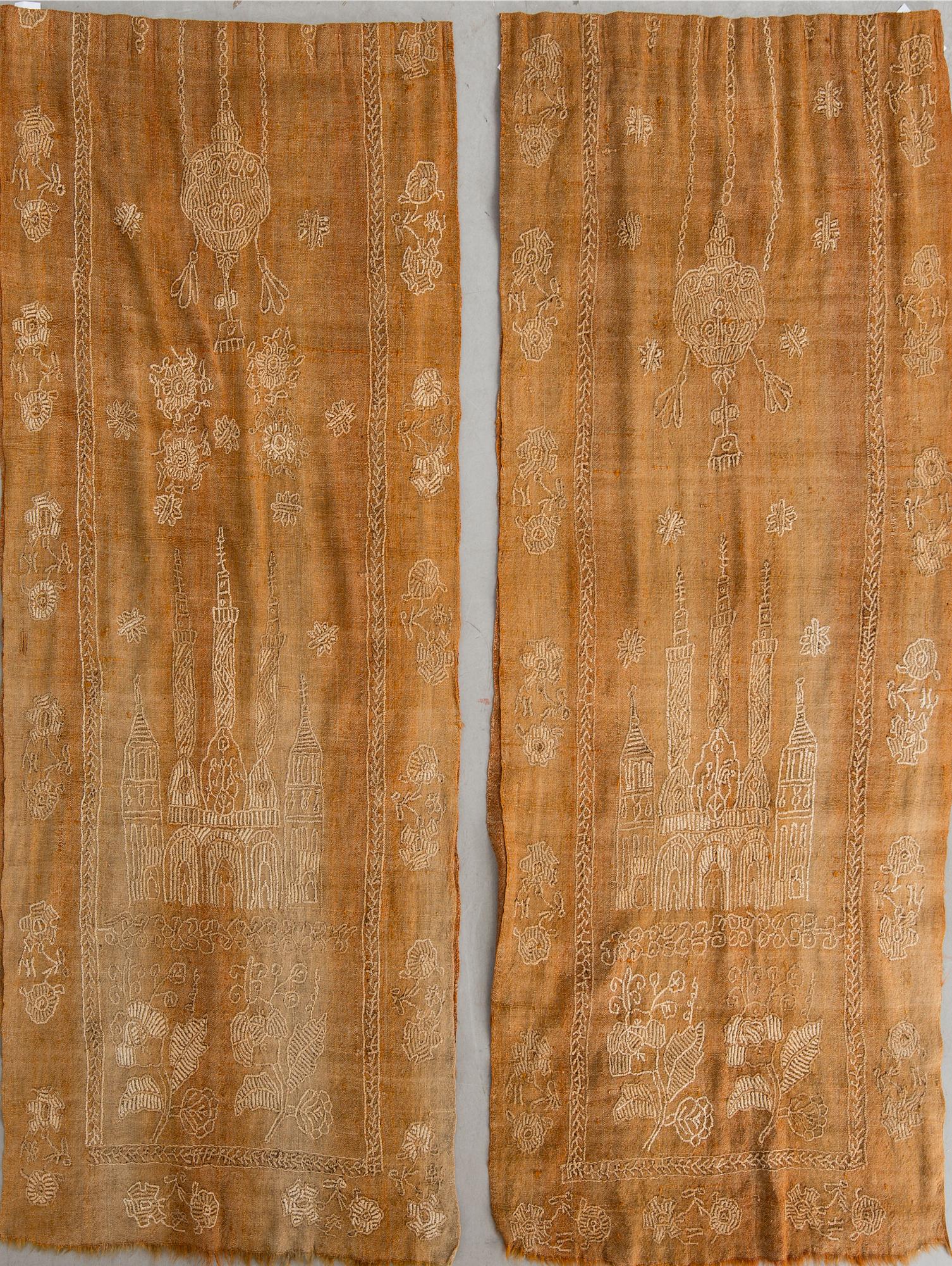 DRAPERI, 2 delar, Indien, 1800-tal. Ca 203 x 85 cm/st.