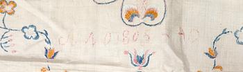 Embroidered textile dated 1805, linen, approximately 135x74 cm.