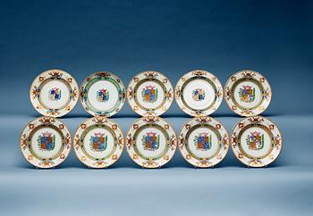 1631. A set of 10 famille rose armorial plates, Qing dynasty, Yongzheng (1723-35).