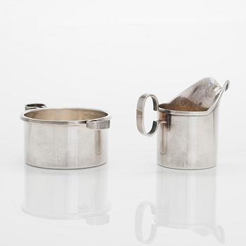 Bertel Gardberg, a silver sugar bowl, cream jug, and sugar tongs, Helsinki 1960 and Turku 1965.