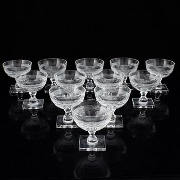 A set of 12 champagne coupes/glasses, 20th century.