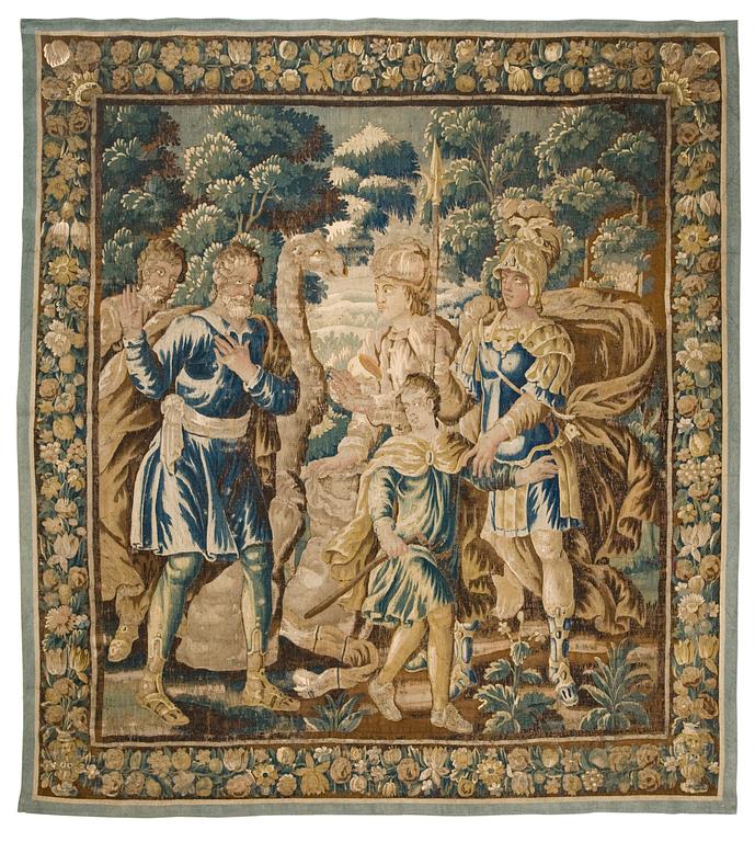 VÄVD TAPET, gobelängteknik. Mytologisk scen. 291 x 262 cm. Flandern 1600-tal.