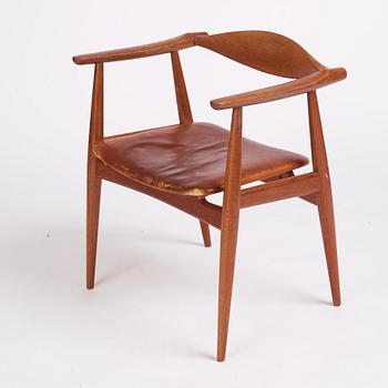 Hans J Wegner, a teak and brown leather 'CH-35', Carl Hansen & Son, Denmark 1950-60s.