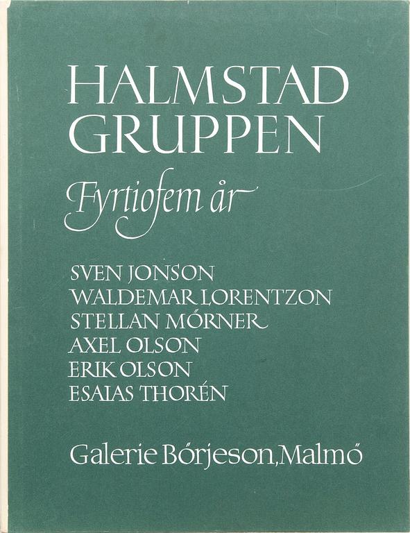 Halmstadgruppen Fyrtiofem år, mapp,  med 6 färglitografier, signerade och numrerade 2/350.