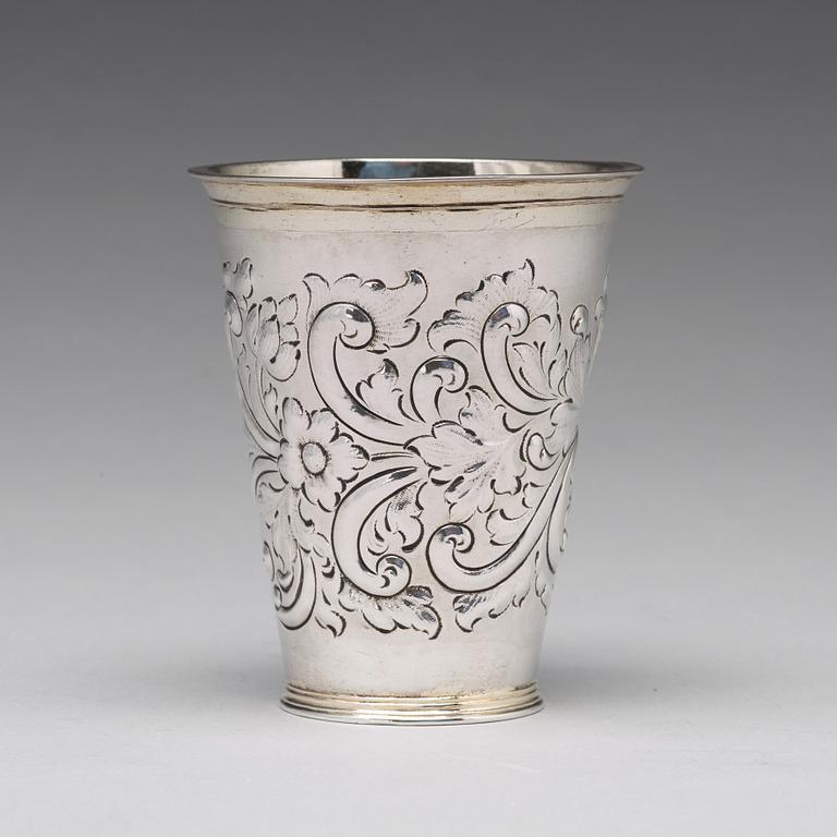 A Swedish early 18th century parcel-gilt silver beaker, mark of Johan Lund, Stockholm 1704.