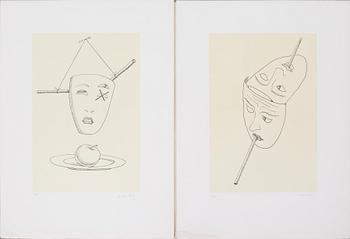 MAN RAY, four lithographs in color, from "Les six masques voyants", numbered 27/80 and signed.