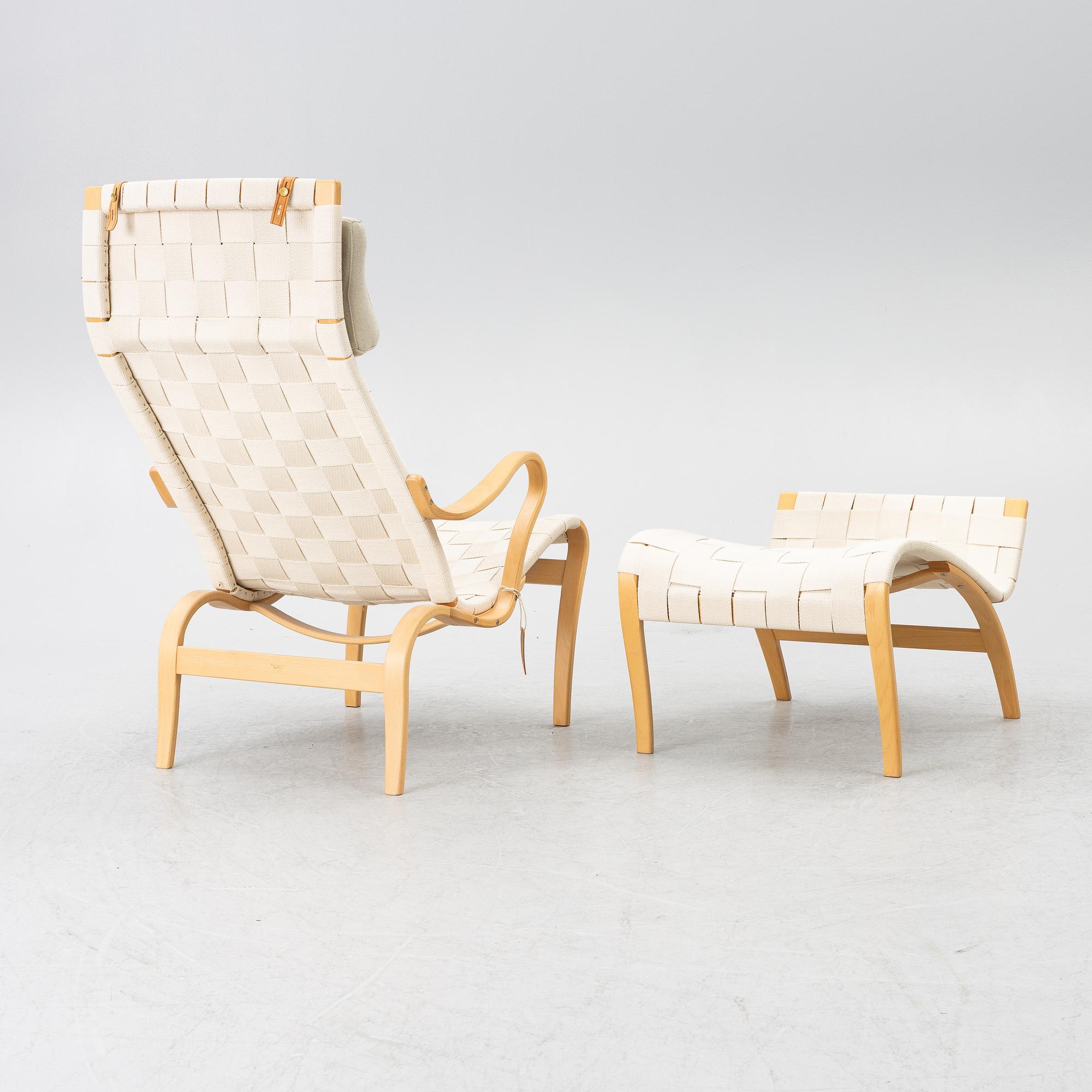 Bruno Mathsson, armchair and footstool, "Miranda", Bruno Mathsson International, Värnamo.