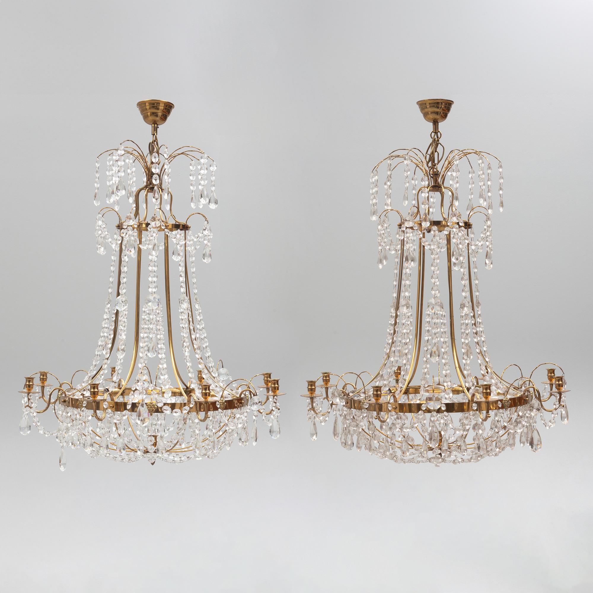 A pair of late Gustavian style chandeliers, 20th Century.