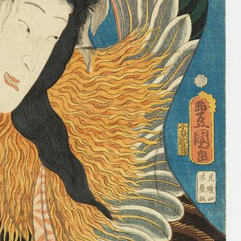 Utagawa Kunisada, efter, träsnitt, två stycken.