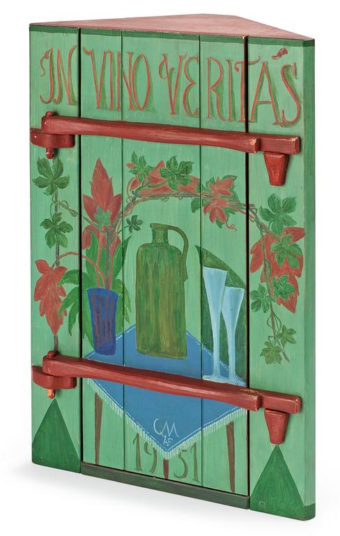 A Carl Malmsten painted pine wall cabinet, dated 1951.