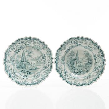 Fourteen "Priory" plates, England, late 19th century.