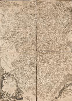 KARTA, Rhendalen, "Le Cours du Rhin de bale", le Rouge, Paris 1745, kopparstick.