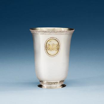 A Swedish 18th century parcel-gilt beaker, makers mark of Carl Lindgren, Norrköping 1788.