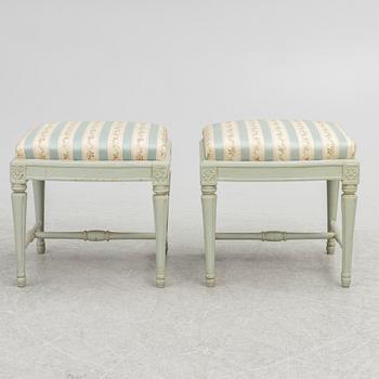 A pair of Gustavian stools, Sweden, late 18th century.