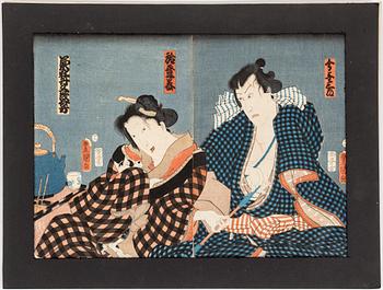 UTAGAWA KUNISADA (Toyokuni III)(1786-1864), color woodblock prints, diptych, Japan.