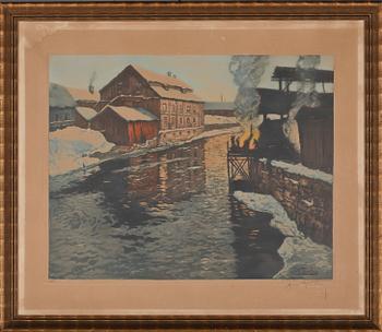 FRITS THAULOW, färgetsning, signerad i plåten, genom H Tourday, numrerad 166.