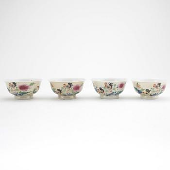 KOPPAR, 4 st, porslin, Kina 1800-tal.