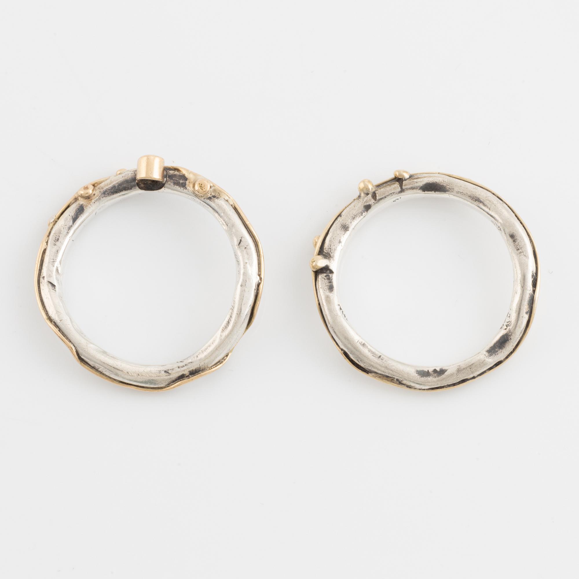 Ringar, By Birdie, två stycken, silver, en med briljantslipad diamant.