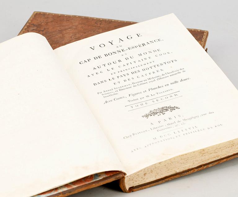 BOK, 2 vol, "Voyage au Cap de Bonne-Espérance et Autour du Monde avec le Capitaine Cook..." av Anders Sparrman, Paris 1787.