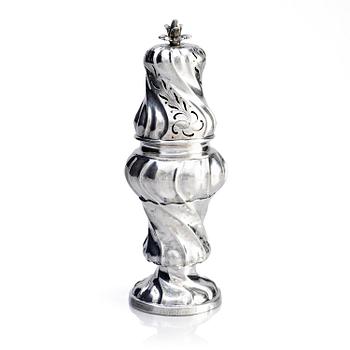 258. A Swedish 18th century silver sugar shaker, mark of Isak Sauer, Stockholm 1762.