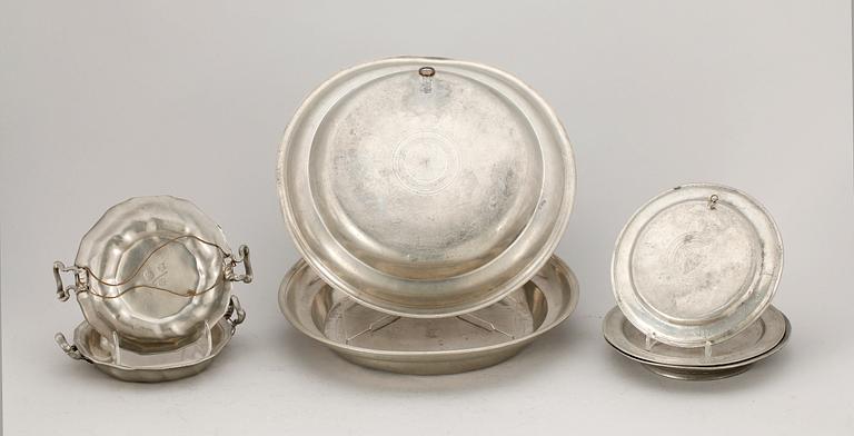 PARTI TENN, 7 delar, b.la. Nils Abraham Santesson, 1839-1875.