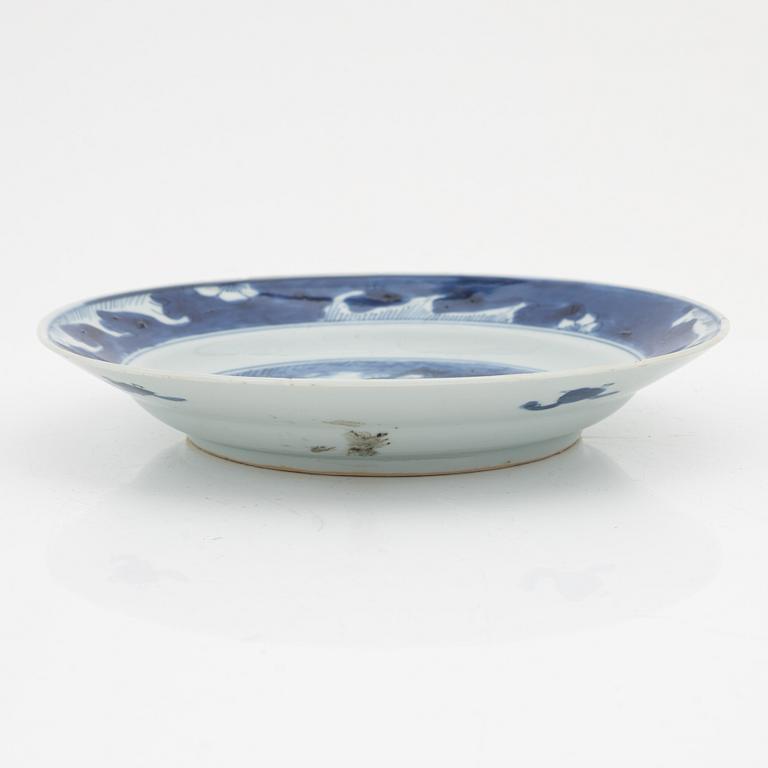 A Chinese dinner plate and a Japanese imari bowl, 18th Century together with a Chinese 19th Century jar with cover.
