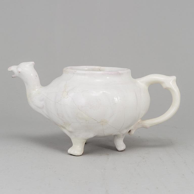 A white glazed Swedish Marieberg tea pot, 18th Century.