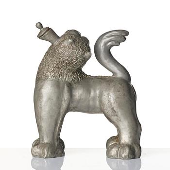 Anna Petrus, a pewter jug in the shape of a standing lion, Herman Bergman konstgjuteri, Stockholm, 1920s.